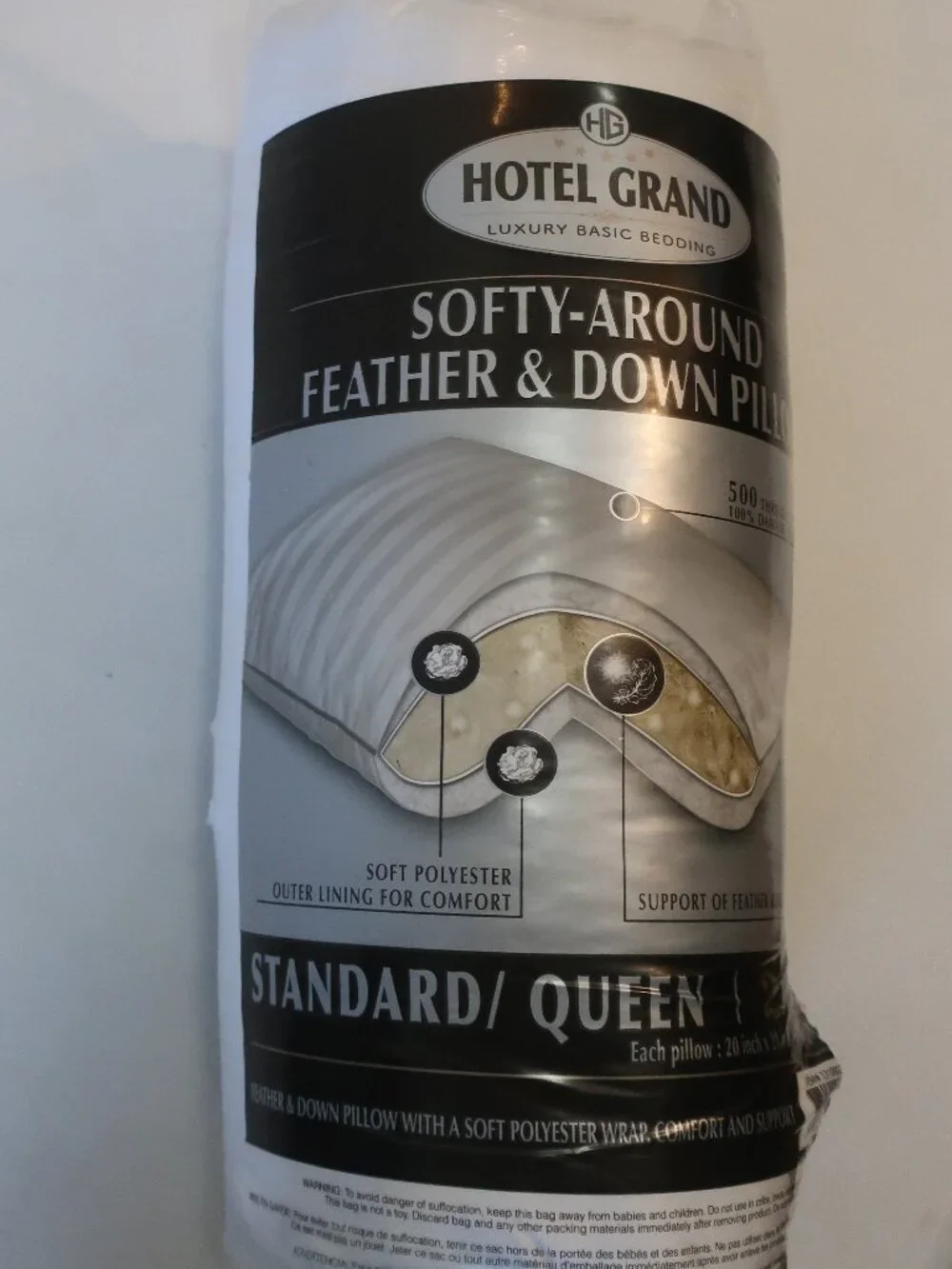 New Hotel Grand 2 Pack Softy-Around Feather & Down Standard/Queen Pillows